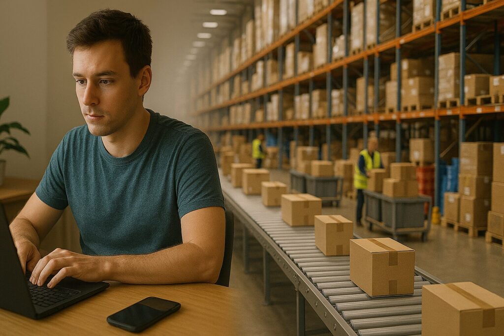 A man operating his drop shipping business from the comfort of his home with a Wyoming LLC.