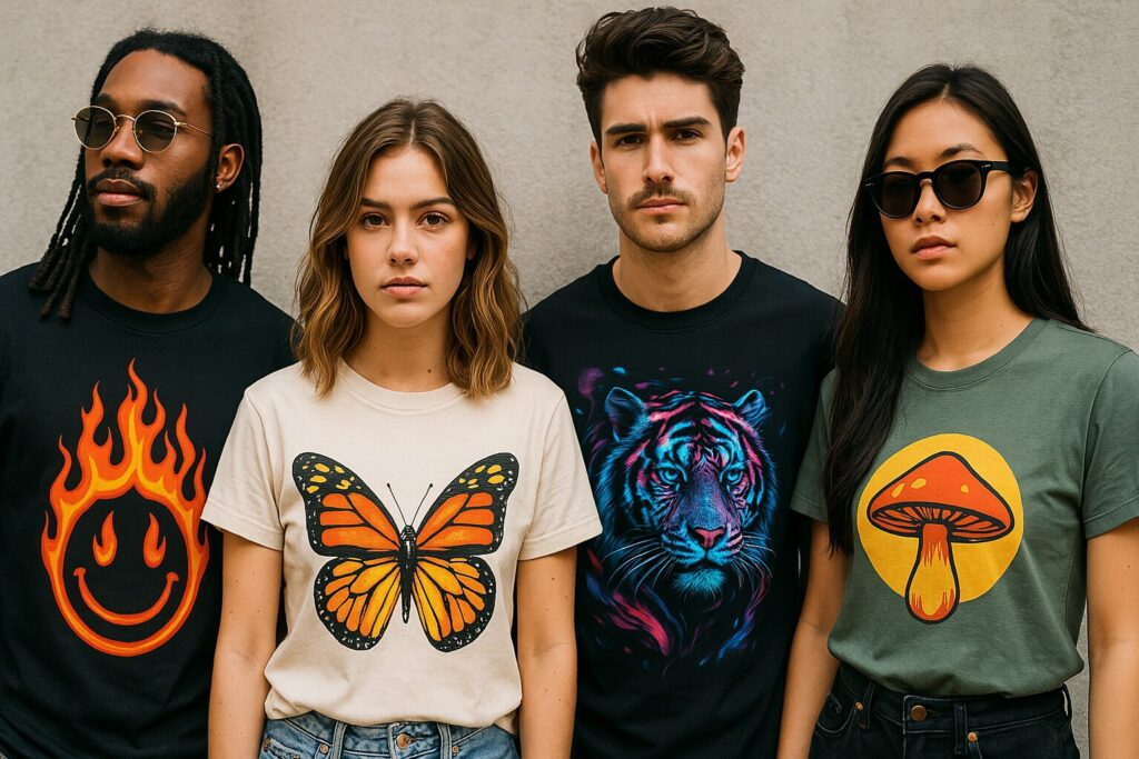 cool people wearing t-shirts for a guide on how to start online t-shirt printing business
